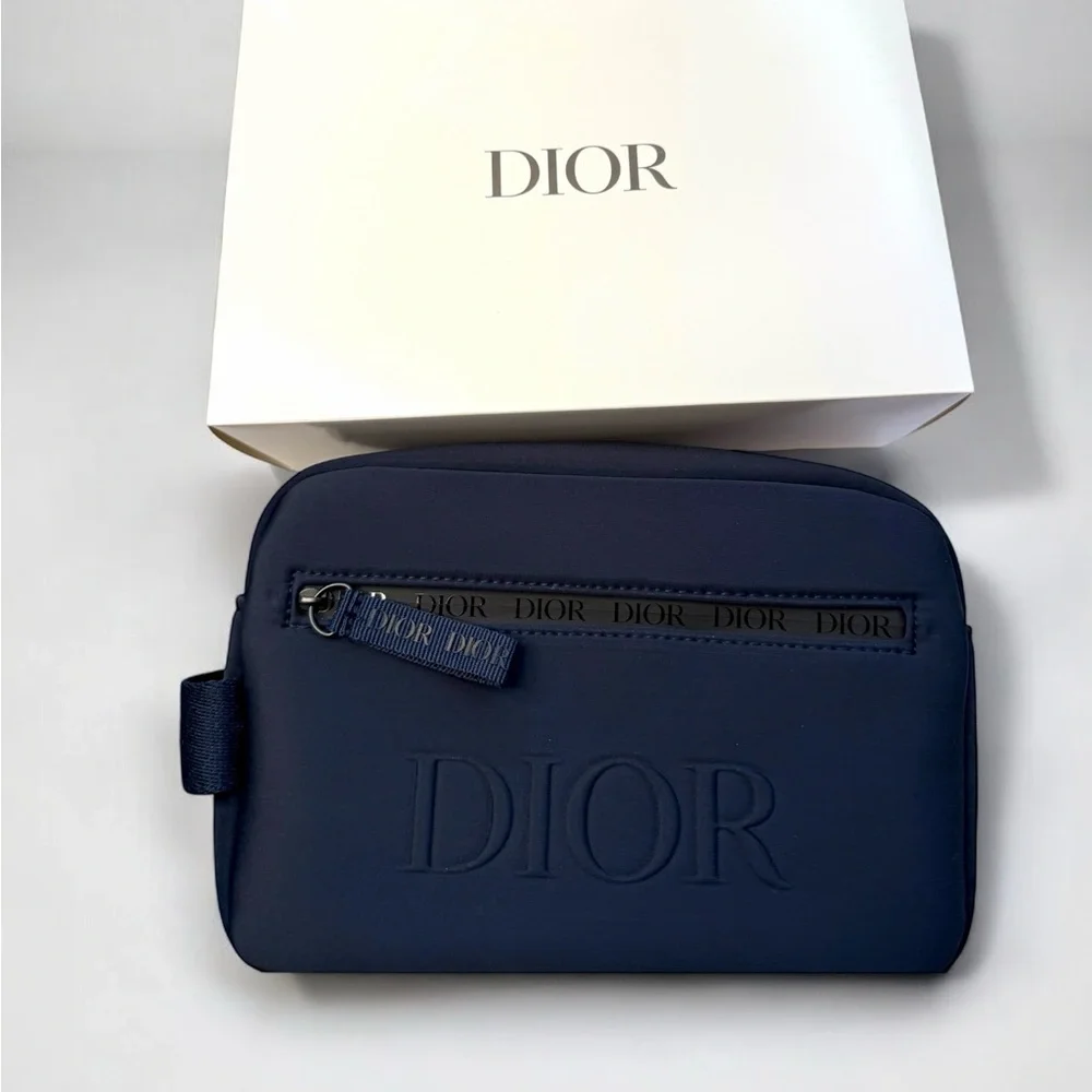 Dior Navy Blue Cosmetic Bag / Travel Pouch – Rare & NWT with Box